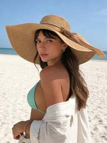 Women's Summer Korean Style Straw Hat Anti-UV Beach Hat Wide Brim Sun Hat Travel Hat,Vacation - Woven Straw Hat - View 11