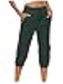 Cotton Linen Capri Pants For Women Drawstring Baggy Summer Cropped Pants Comfy High Waist Loose Resort Outfits - 綠色 - 查看 2