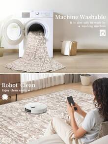 1 pieza Alfombra de área beige, estilo bohemio, lavable antideslizante de lana sintética, 1160g/㎡, adecuada para sala de estar, dormitorio, cocina, oficina, entrada - Beis - Ver 9