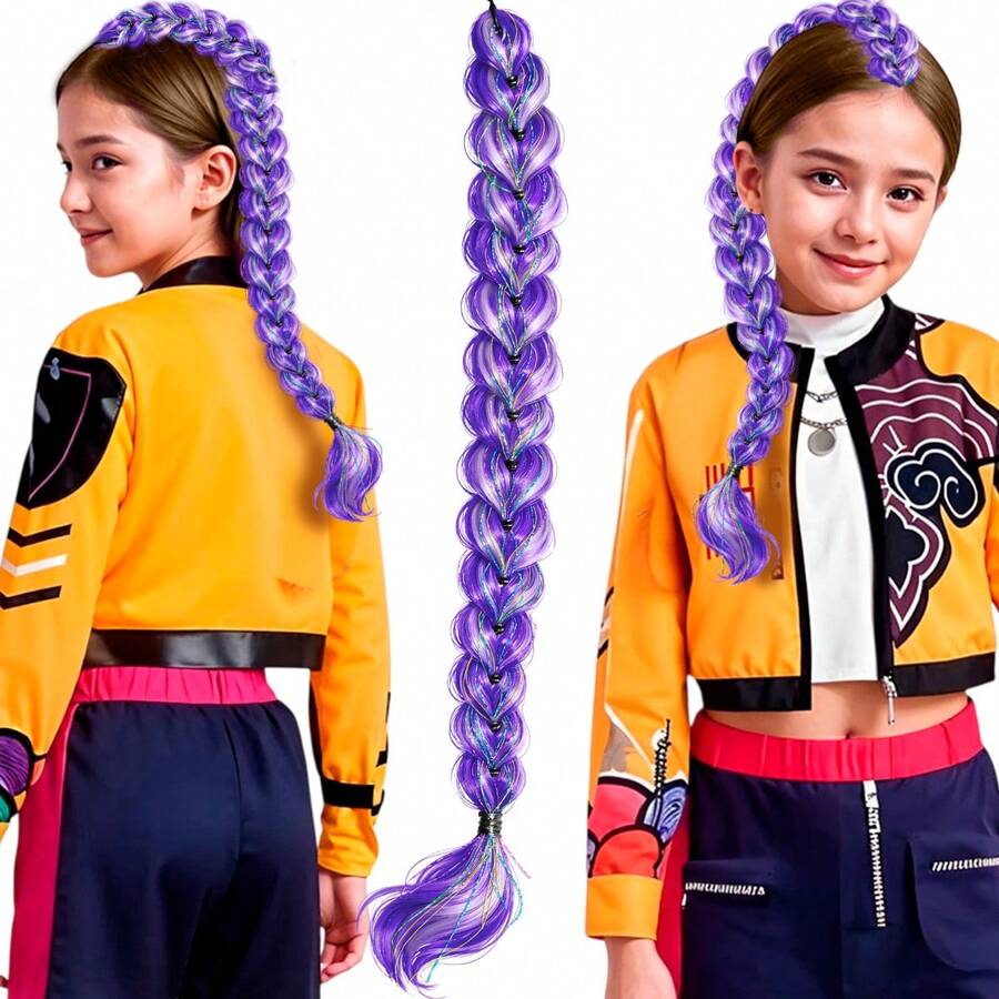 Peluca Trenza Extensión Cabello Lila Demon Rumi Fiesta - Morado Violeta - Ver 1