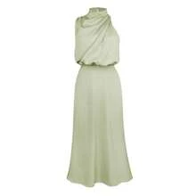 Bestselling European & American Style Women's Satin Sleeveless Mid-Length Dress, Elegant Versatile Design, Evening Gown - Mint Green - View 2