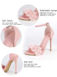Giày sandal cao gót mũi nhọn màu hồng đính hoa dành cho nữ, kiểu quai ngang mắt cá chân, hở mũi, thích hợp cho cô dâu và đám cưới. - Hồng - Xem 9
