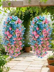 2pcs/Set Artificial Blue & Pink Eucalyptus Garland, Outdoor Hanging Floral Decor, UV-Resistant Greenery For Anniversary, Graduation, Wedding, Party, Home, Office, Porch, Garden, Wall Decor In Spring & Summer, Artificial Flowers Decor, Suitable For Mother's Day Gift, Pipe, Graduation Gift, Wall Decor, New Home, Teacher's Gift, Porch Decor - Multicolor - View 10