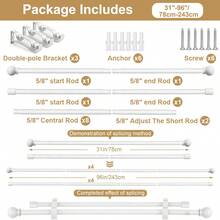 28-148 Inch Double Layer Curtain Rod, Heavy Duty Clip-On Brackets, 5/8 Inch Metal Dual Rods For Curtains And Draperies, Adjustable Rod Sections, Decorative Finials - White - View 19