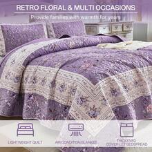 Purple Quilt Set Queen Size, 3PCs Antique Rose Light Purple Bedspread Coverlet Set, Lightweight Soft Microfiber Floral Quilt Set With 2 Pillowcases For All Season ( 96"X90"),Home Decor Room Decor Mothers Day Gift Wedding Decorations. - Purple-2007 - 查看 9