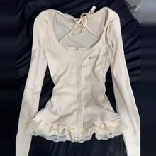 Women Korean Fashion Coquette Shoujo Girl Ballet Core Top Set 2000s Aesthetic T-Shirt Long Sleeve Tee Gyaru Design Vintage - 4587 quả mơ - Xem 10