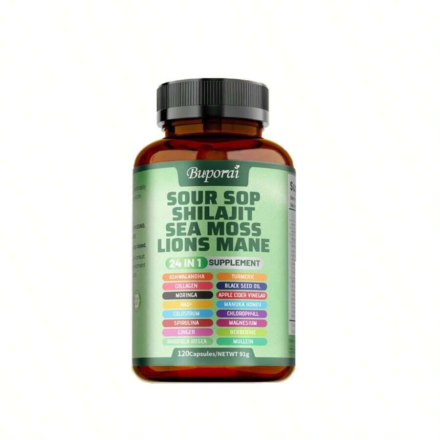 Miriyalyad 24 In 1 Soursop Shilajit Sea Moss Lions Mane Supplement, Immune & Energy Support, 120 Capsules - 1PCS - 查看 1