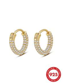 1 par de pendientes de plata de ley 925 con piedras de circonita microincrustadas, de estilo vintage y lujoso, adecuados para que las mujeres los usen en fiestas o a diario - Pendientes de aro - Ver 1