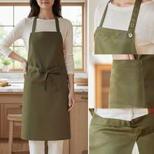 1pc Durable Apron With Pockets, Solid Color Polyester Apron, Waterproof & Fade-Resistant, Adjustable Neck Strap, Suitable For Kitchen, Waitstaff Uniform, And Various Occasions - Multicolor - View 1