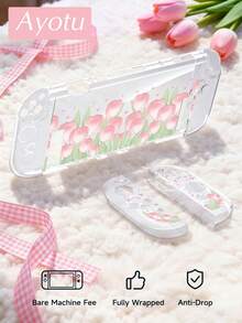 Ayotu 1pc Pink Tulip Pattern Ultra-Thin TPU Transparent Protective Case Compatible With Switch OLED/Switch/Switch Lite/New Switch 2 (2025) - Support Docking Design, No Need To Remove, Anti-Fall And Dust-Proof, Multiple Colors Available - Multicolor - View 2