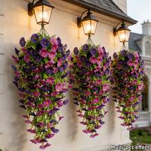 JHSHUDSE 7 piezas - Decoración colgante artificial de campanilla de colores mixtos para exteriores | Florecimiento vívido con hojas de eucalipto | Sin mantenimiento | Adecuado para decoración del hogar, jardín, patio, interior/exterior, boda, fiesta, regalo de inauguración de casa, decoración vertical de gazebo Plantas artificiales - 7 artículos morados - Ver 4