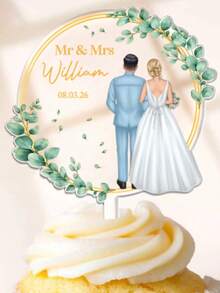 1 pieza de siluetas de novia y novio de acrílico para decorar pastel de boda, personalizado, celebración de aniversario, pareja de mascotas Sr. y Sra., novia y novio rústicos personalizados, 1 pieza de decoración de pastel de cumpleaños con diseño floral y de corazón, con acentos dorados, adecuado para decoración de fiestas, decoración de taza de flores de acrílico personalizada, suministros para fiesta de cumpleaños, decoración de habitación, regalo, cumpleaños, graduación, decoración de cumpleaños, decoración de fiestas, despedida de soltero - Etiqueta para pastel con imagen de pareja nueva C-Nueva - Ver 1