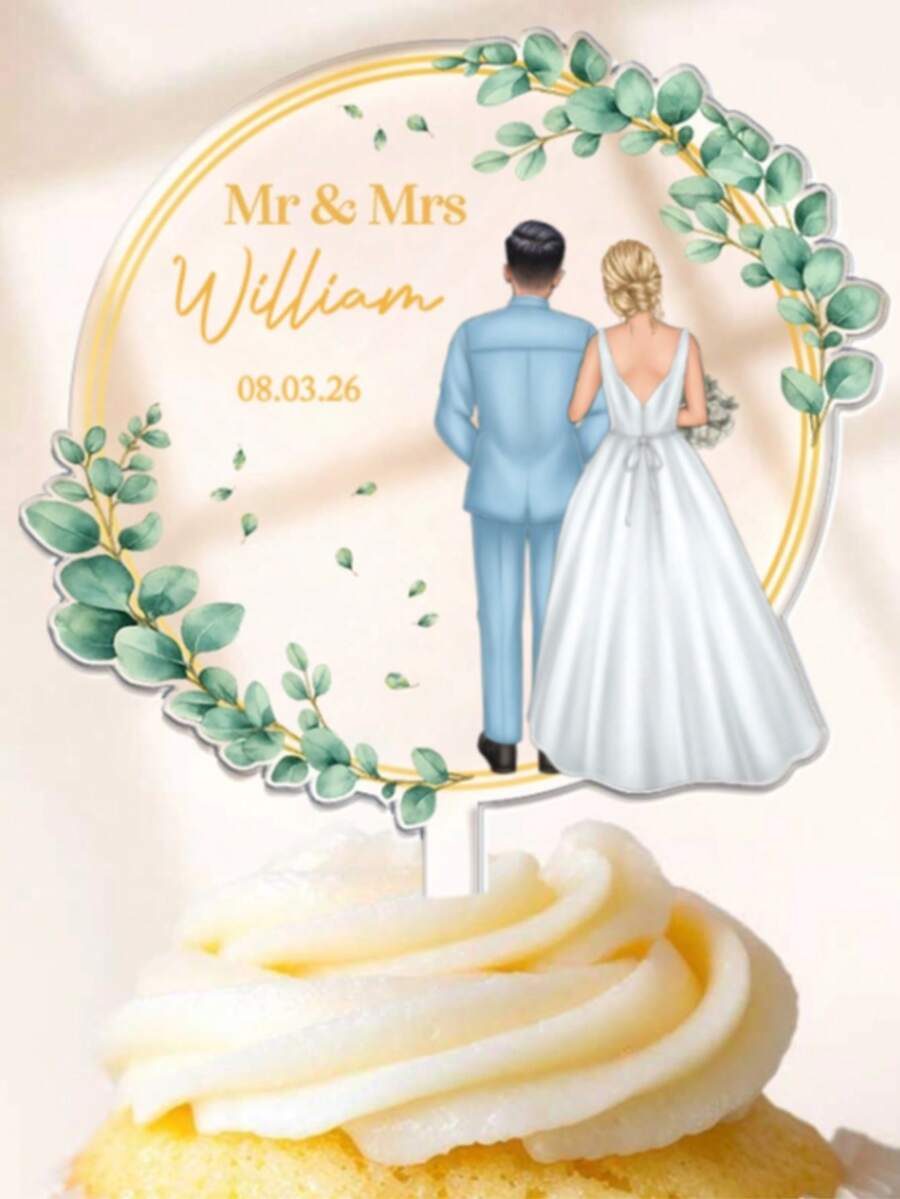 1 pieza de siluetas de novia y novio de acrílico para decorar pastel de boda, personalizado, celebración de aniversario, pareja de mascotas Sr. y Sra., novia y novio rústicos personalizados, 1 pieza de decoración de pastel de cumpleaños con diseño floral y de corazón, con acentos dorados, adecuado para decoración de fiestas, decoración de taza de flores de acrílico personalizada, suministros para fiesta de cumpleaños, decoración de habitación, regalo, cumpleaños, graduación, decoración de cumpleaños, decoración de fiestas, despedida de soltero - Etiqueta para pastel con imagen de pareja nueva C-Nueva - Ver 1