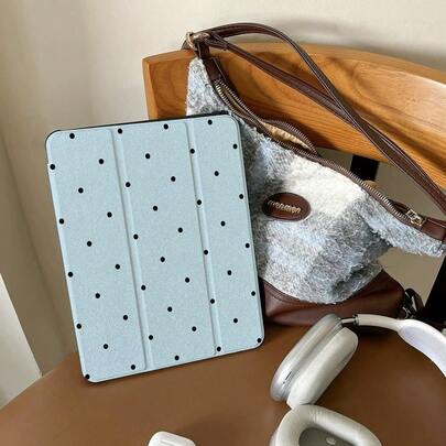 1 pieza Funda protectora plana transparente con soporte plegable de 3 pliegues, estilo coreano, lunares azul claro, cubierta trasera transparente anti-caídas, modo de suspensión automática para iPad 10th Gen / Air4/5/Pro 11" / 9/8/7th Gen, funda para tableta de estilo fresco y suave