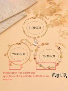 Bohemian Style Beaded Anklet Set With Butterfly Pendant, Multi-Layer Beach Vacation Anklets (Random Color Butterfly Pattern) - Multicolor - View 4