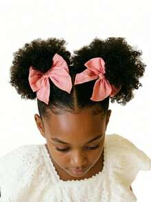 Bộ 2 dây buộc tóc đuôi ngựa cho bé gái, búi tóc xoăn bồng bềnh, phù hợp cho bé gái, dây buộc tóc tổng hợp màu đen tự nhiên, phụ kiện tóc. - màu đen - Xem 4