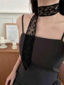 1pc Soft And Elegant Lace Scarf Fashion Botanical Scarf Embroidery Office Ladies Wrist Hair Bands Scarf Turban Headscarf Neck Towel - 白色 - 查看 8