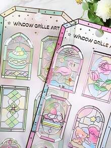 Holographic Collage Decorative Sticker Set - Vintage Window & Flower Pattern - Cute DIY Decorative Stickers Suitable For Crafts And Photo Albums - Multicolor - View 7