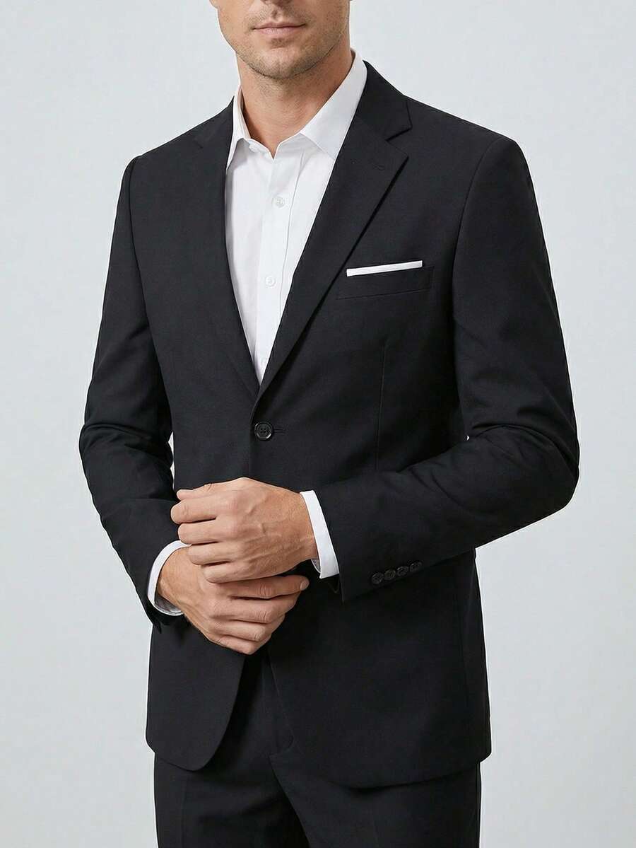 男士两件套西装，包括外套和裤子 - 黑色 - 查看 1