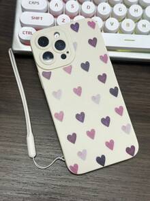 1 pieza Funda de teléfono pintada con corazón de TPU con correa de muñeca, compatible con Apple Series 11 12 13 14 15 16 Pro Max 17 Air 17 Pro 17 Pro Max - Multicolor - Ver 1