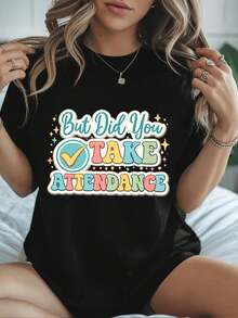 Divertente t-shirt grafica da donna per la primavera, casual, girocollo, vestibilità ampia, street hip-hop, comoda, stampa grafica unica - nero - Visualizzare 1