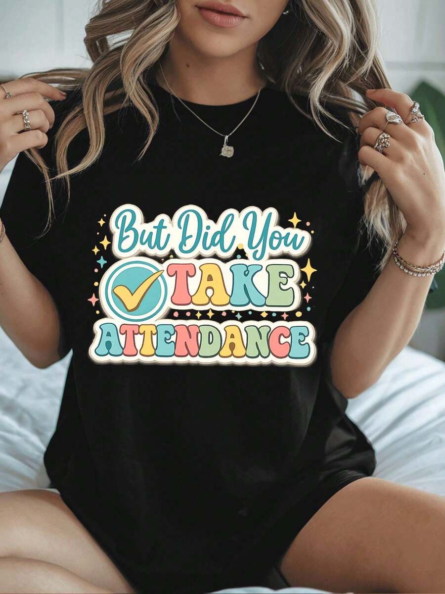 Divertente t-shirt grafica da donna per la primavera, casual, girocollo, vestibilità ampia, street hip-hop, comoda, stampa grafica unica - nero - Visualizzare 1