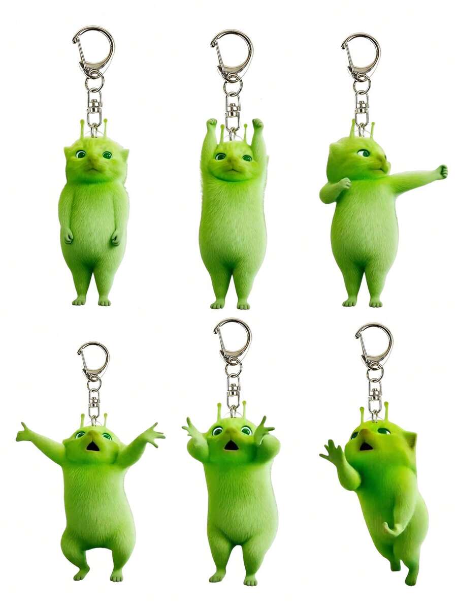 1个可爱绿色外星猫钥匙扣,趣味装饰配件,汽车钥匙链,可爱绿色猫形钥匙扣,送给朋友的可爱礼物,送给母亲、父亲、毕业生和老师的可爱吊坠礼物 - 彩色 - 查看 1