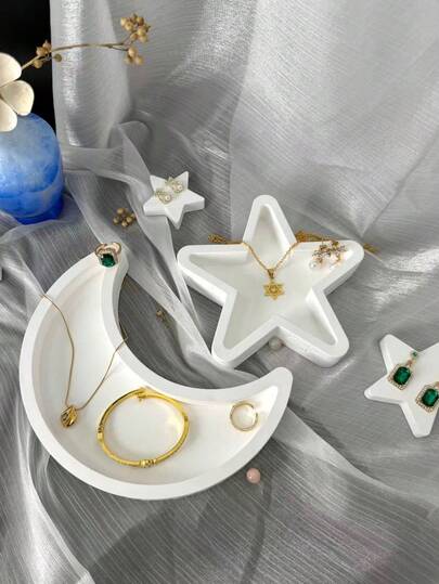 Ensemble de présentation de bijoux blanc étoile et lune mignon - Support étoile creux, plateau lune et support mini étoile , Organisateur de vanité, accessoire photo et décoration de bureau