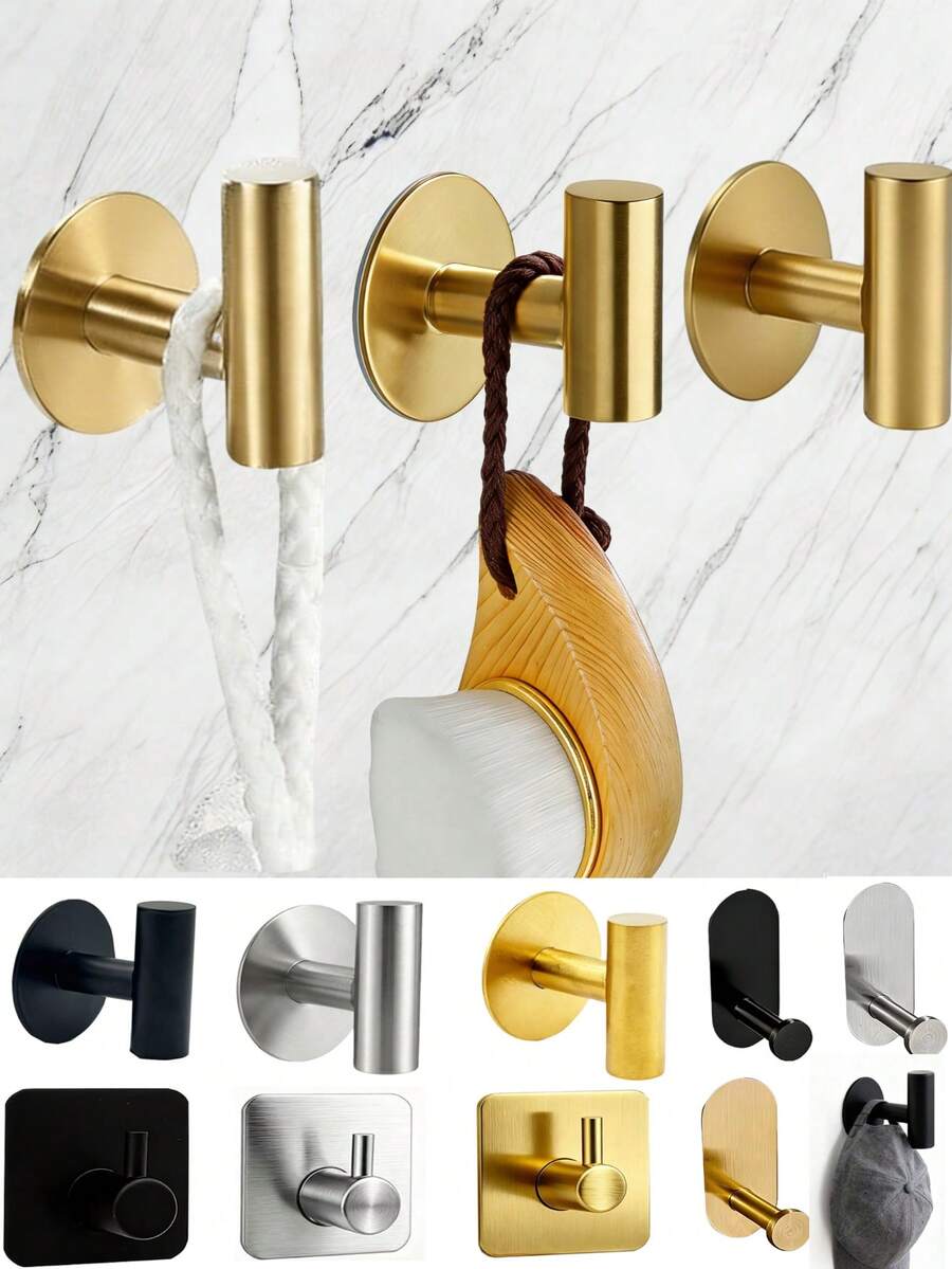 2/6个装重型自粘不锈钢挂钩 - 无需钻孔，防水，承重力强，可用作毛巾架、衣帽架、钥匙架，适用于浴室、厨房、卧室 - 彩色 - 查看 1