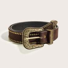 1 Stück Damen Einfarbig PU Leder Casual Vintage Süß Straße Party Retro Western Stil Nieten Gürtel, geeignet für alle Jahreszeiten - Kaffeebraun - Übersicht 7