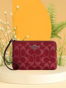 Coach Cartera de mujer con cremallera y muñequera, 16 ranuras para tarjetas, cartera de teléfono de cuero con correa para la muñeca - Rojo - Ver 8