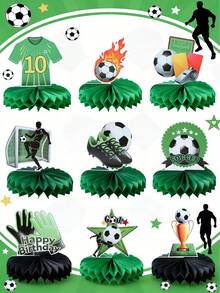 9pcs Soccer Theme Party Honeycomb Decorations, Soccer Party Backdrop Decor, Photo Props, Soccer Birthday Party Decorations, Soccer Sports Party Tabletop Paper Decorations, Soccer Theme Birthday Party Decorations, Home Decor, Room Decor, Soccer Party Table Centerpiece Decorations, World Cup Party Decorations, Soccer Party Supplies, Birthday Gift, Party Favors - Football - View 2