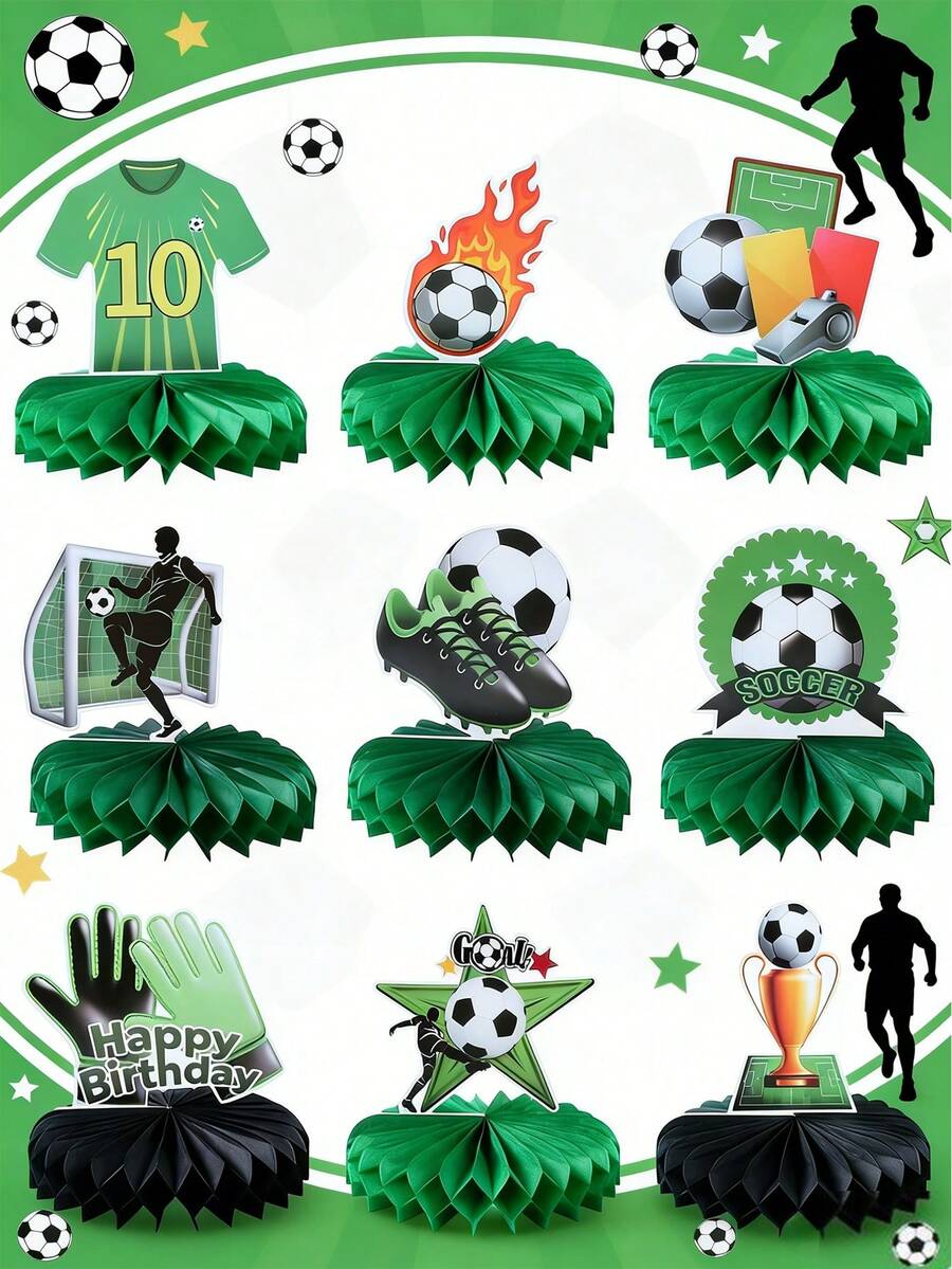 9pcs Soccer Theme Party Honeycomb Decorations, Soccer Party Backdrop Decor, Photo Props, Soccer Birthday Party Decorations, Soccer Sports Party Tabletop Paper Decorations, Soccer Theme Birthday Party Decorations, Home Decor, Room Decor, Soccer Party Table Centerpiece Decorations, World Cup Party Decorations, Soccer Party Supplies, Birthday Gift, Party Favors