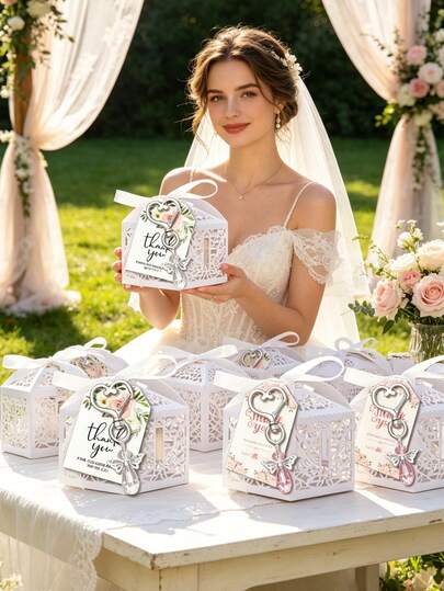 15/3件套婚礼钻石心形钥匙扣套装，白色/粉色钥匙扣，附赠感谢卡和欧根纱丝带，婚礼回礼，宾客礼品套装，优雅婚礼礼物，婚礼纪念品，适合作为婚礼礼物、派对礼物、新娘送礼会礼物、婚礼回礼、派对纪念品。