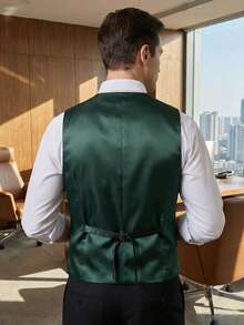 Vest For Men Solid Formal Suit Waistcoat With Wide Pockets For Business Wedding Party To Match Men Suits - Dark Green - View 7
