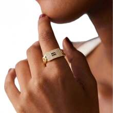 Hip Hop Rapper 5A+ CZ Stone Paved Bling Ice Out Cuban Chain Logo Finger Rings For Men Jewelry Golden Color Drop Shipping - 金色 - 查看 5