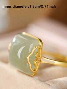 1 pieza Anillo ajustable de diseño elegante y vintage de jade de Hetian, accesorio versátil para uso diario, regalo adecuado para mujeres, familia y amigos - anillo cuadrado - Ver 7