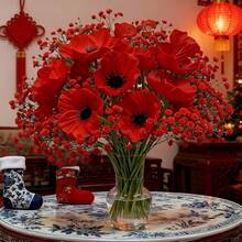 35 bông hoa giả, bao gồm 25 bông hoa baby's breath đỏ và 10 bông hoa cẩm chướng đỏ, thích hợp để trang trí nhà cửa dịp Giáng sinh, làm bó hoa cưới, trang trí lễ hội, có thể dùng để làm vòng hoa Giáng sinh, trang trí bình hoa, trang trí cây thông Noel. Được làm từ chất liệu nhựa, không cần bảo dưỡng, dễ sử dụng. - Đỏ - Xem 9