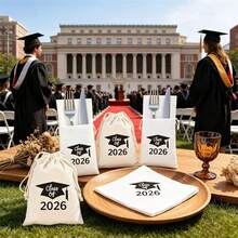 15pcs/Set 2026 Graduation Party Tabletop Decor: 5 Disposable Napkins + 5 Cutlery Mats + 5 Drawstring Gift Bags, Graduation Ceremony GRAD Class Of 2026 - View 2