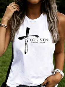 Women'S Christian Cross Sleeveless Top With Forgiveness Message - Breathable Loose Fit Tank Shirt, Summer Church Outfit, Machine Washable Faith-Bas. - 白色 - 查看 4
