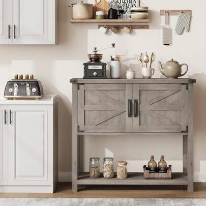 Techigher Farmhouse Console Table With 2-Door Cabinet, Coffee Bar, Entryway Table With Storage Shelf, Sofa Tables Buffet Sideboard For Kitchen, Hallway, Dining, Living Room