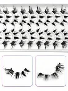 Asiteo 10 Pairs Cat Eye Manga Style False Eyelashes Cartoon Effect Eyelashes With Transparent Stem Animation Korea Japan Version Makeup Look Of False Eyelashes - Black - View 6