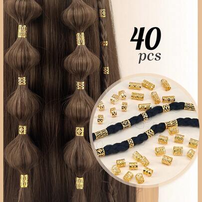 40 chiếc nhẫn và kẹp tóc rỗng màu vàng, hạt trang trí hình ngôi sao năm cánh để tết tóc, phụ kiện tóc cho nữ và bé gái.