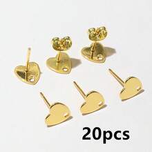 20pcs 8mm Heart Shape Stainless Steel Stud Earring Pins With Earring Stoppers DIY Earrings Jewelry Making Accessories - Gold - View 8