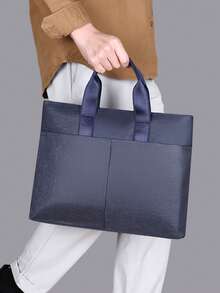 1个男士黑色通勤公文包，大容量新款商务14英寸笔记本电脑包，耐用防水尼龙材质方形包，男士礼品袋 - 彩色 - 查看 7