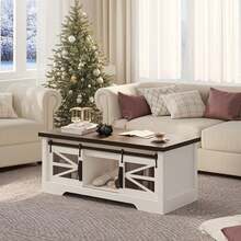 Beaully Lift Top Coffee Table End Table,47.2inch End Table With 2 Sliding Barn Doors Hidden Storage Compartment, Lifting Tabletop, Adjustable Shelf, Rustic Farmhouse Center Table For Dining And Living Spaces - Black and White - View 8