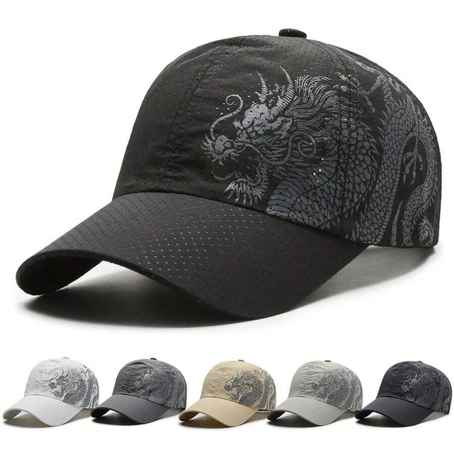 1pc Chinese Style Dragon Print Baseball Cap, Outdoor Quick-Dry Sun Protection Hat, Unisex - Multicolor - View 1