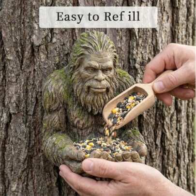 Máng cho chim ăn hình quái vật Bigfoot có thể tháo rời - Tượng điêu khắc hình con lười trên cây, tác phẩm nghệ thuật sân vườn mơ ước dành cho việc ngắm chim trong sân sau.