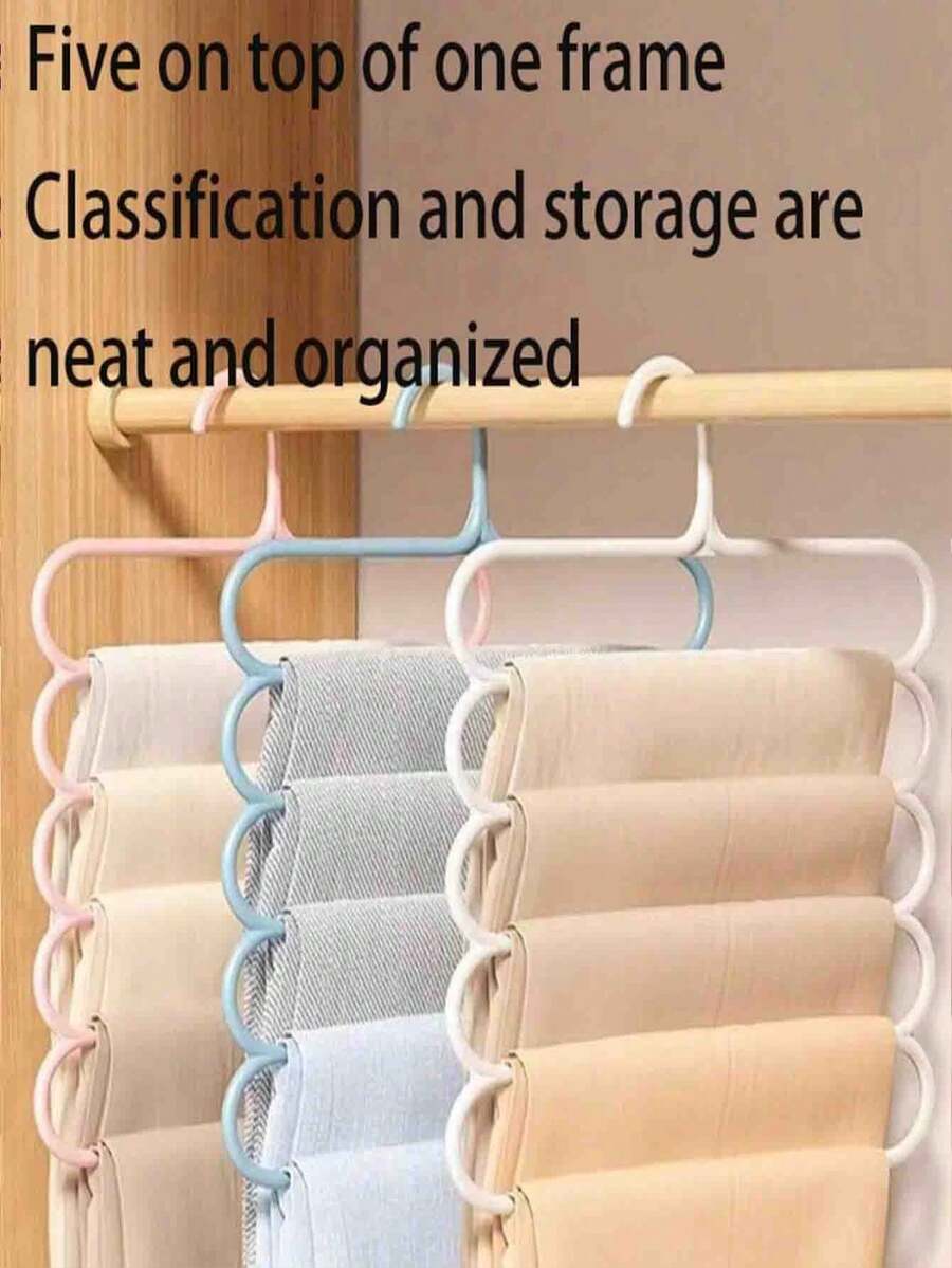 10件装多功能五层裤架，家用防滑塑料裤夹，衣柜挂裤围巾收纳架 - 彩色 - 查看 1