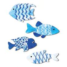 2D Printed Fish School Wooden Wall Art Decor, Suitable For Bathroom, Bedroom, Living Room - 4pcs - View 7